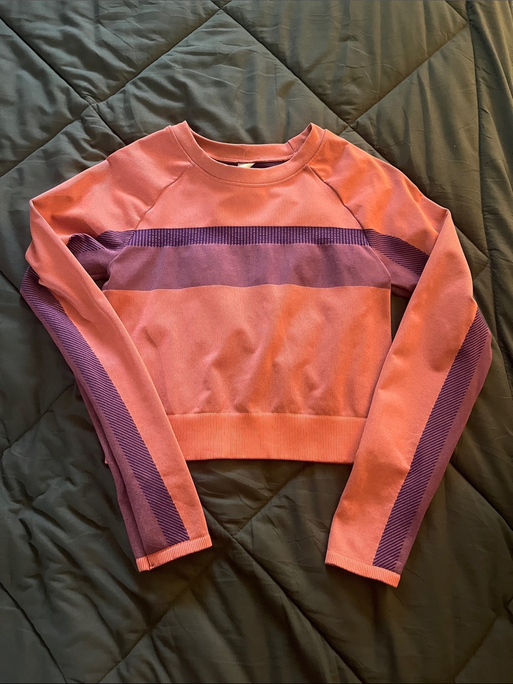 Fabletics Pink & Purple Striped Long-Sleeve Crop Top